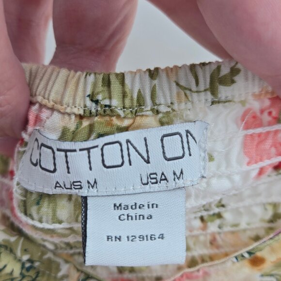 Cotton On Cream Floral Cottagecore Mini Ruched Back100% Cotton Dress Medium - Picture 9 of 10